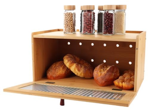 AKOLAFE Panera de madera, 40 x 20 x 24 cm, de bambú, apilable, elegante, para mantener el pan fresco, alimentos