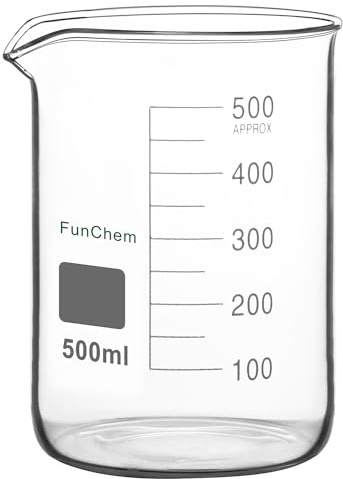FunChem Glasbecher, 1er-Pack Borosilikatglas, Graduiert, niedrige Form Griffin-Becher mit Ausguss, Laborbecher, 500 ml