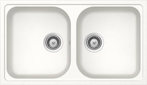 SCHOCK | Fregadero de cocina Lithos N200 2 senos, material Cristalite®, blanco absoluto, 860 x 500 mm