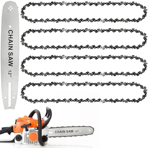 Cokeesun 4 Catene per Motosega da 12 Pollici con Spada, Catena da 30 cm, Passo 3/8, 45 Maglie da 0.050(1,3 mm), Mini Catena di Ricambio, per Falegnameria e Paesaggistica, Giardino