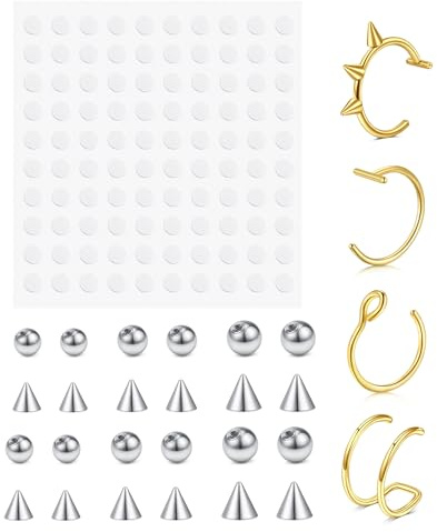 QSKISS Falsk näspiercing falsk ögonbrynspiercing falsk läpppiercing lab piercing falsk ormbett falsk piercing näsa med 100 st klistermärken icke-piercing kroppssmycken, Rostfritt stål