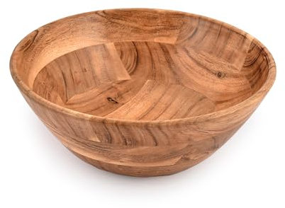 Kimona Fruit Bowl Wooden Round Shaped Serving Bowl for Fruit Salad, or Popcorn for Kitchen Counter – Wooden Decorative Bowl (25.4cm x 25.4cm x 10.16cm)