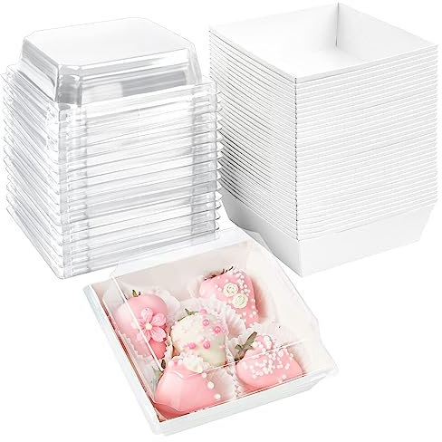 Oursouion 50-Pack Cake Slice Boxes with Clear Lids, Oil-Proof Paper Dessert Food Containers for Parties, Weddings, and Bakeries (White)