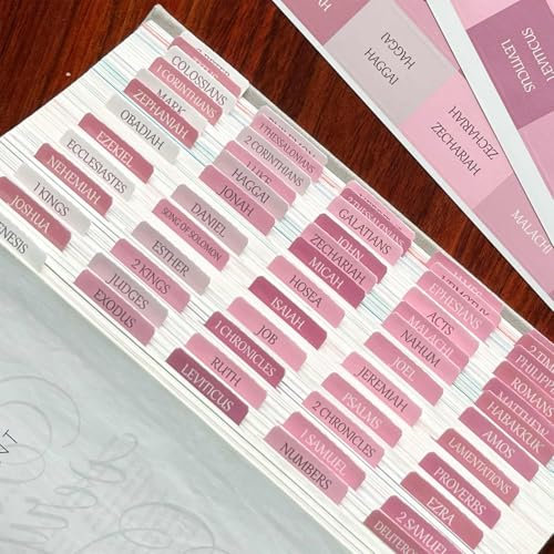 TELAIN Lot de 75 onglets bibliques laminés, grands autocollants imprimés, faciles à lire et à appliquer, registres bibliques pour femmes et hommes (blanc rose)