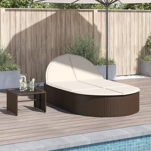 Somanki Doppel-Sonnenliege mit Auflagen Braun Poly Rattan, Gartenliege, Liegestuhl, Sonnenstuhl, Sonneninsel Outdoor, Liegen, Gartenmöbel, Bäderliege, Relaxliege - 368647
