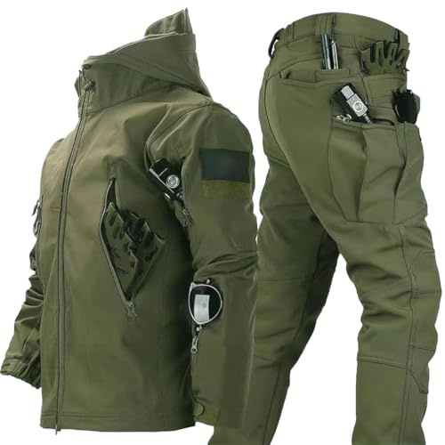 RVUEM Army Green,L, Trajes Nieve para Snowboard 2 Piezas, Chaqueta Softshell para Hombre, Traje Combate Indumentaria Militar, Traje Esquí para Exteriores, Conjunto Chaqueta Y PantalóN TáCtico