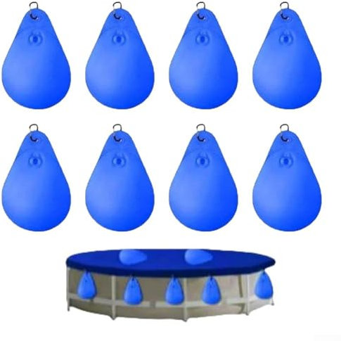 8 bolsas de agua para piscina, pesas para cubierta de piscina con ganchos para sujetar de forma segura las cubiertas en su lugar contra el viento (azul oscuro)