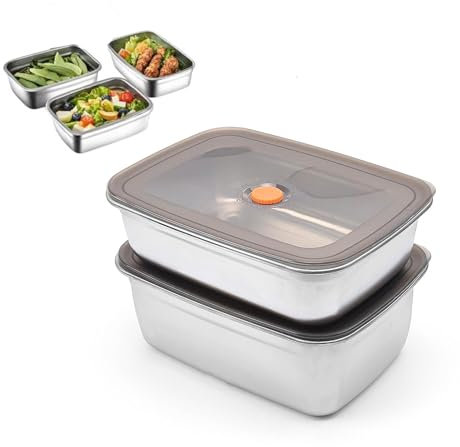 HSUYUN 2 Pezzi Contenitori Ermetici per Alimenti, Acciaio Inox 316 Set Contenitori per Alimenti, Sigillato Contenitore Ermetico, 1000ml e 1500ml, per Picnic, Casa, Scuola
