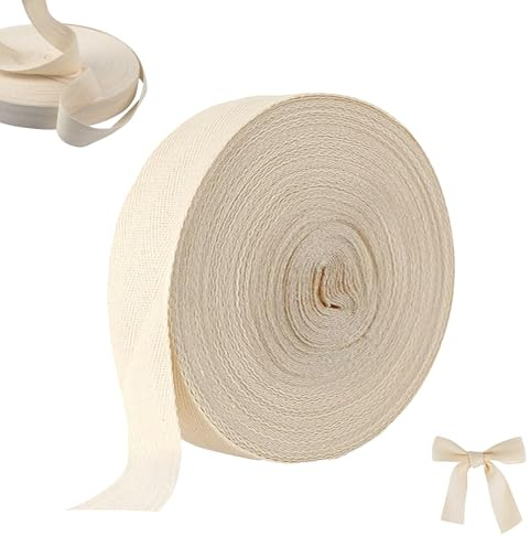 VIQIHEOE Baumwollband Schrägband, 3cm x 50m Nahtband Gurtband Baumwollband, Baumwolle Köperband Gurtband, Gefalzt Baumwolle Gurtband, Einfassband für Handwerk, Schneidern, Heimdekoration(Beige)
