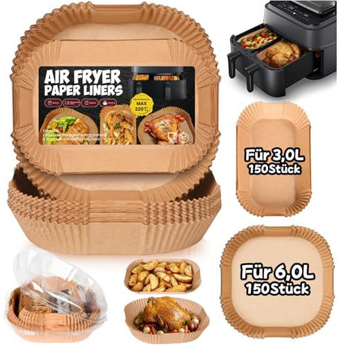 300 Stück Backpapier für Heißluftfritteuse für Philips Dual Basket Airfryer | Airfryer Backpapier für Philips 3000 Series 9L(6L/3L), 5000 Series 9L(6L/3L), Philips NA350/00 NA550/00,Cookwise 2 kammern 9L