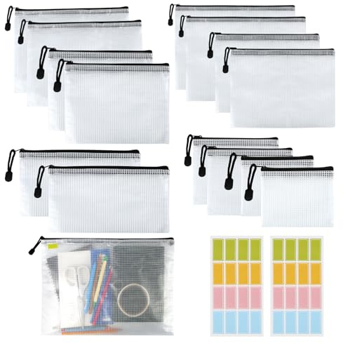 15 Stück Dokumententasche A4/A5/A6/B4/B5/B6/B8/Bill, Transparente Dokumententasche,Wasserdichte Sortierbeutel für Dokumente, Quittungen, Kosmetikaufbewahrung (Einfarbig)