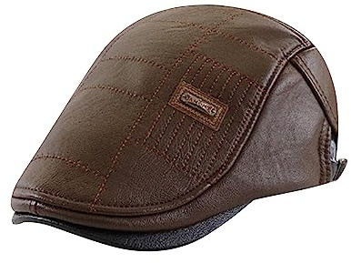 Béret en cuir pour homme réglable Newsboy chapeau béret chapeau de conduite casquette tendance béret chapeau plat chapeau de Noël chapeau femme, marron, Taille unique