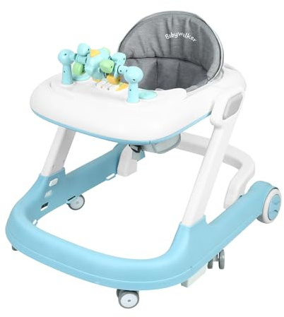 Homewell 2-i-1 gåstol, justerbar höjd i 3 lägen, gångstöd, inlärningscenter med pianoknappar, utvecklingsbar gåstol, babywalker, barn 6–24 månader (blå)