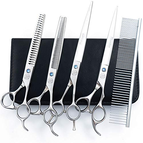 Professional Dog Grooming Scissors Set, 7 Inch/8 Inch Pet Grooming Scissors Chunkers Shears for Dog, Curved Dog Grooming Scissors, Thinning Shears for Dog with Grooming Comb