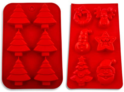 Pritogo 2er Set, Weihnachten Silikonform, Backform, Advent, Muffin, Weihnachtsmann, Schneemann, Tannenbaum, Stern, Christkind, Engel - BPA-Frei
