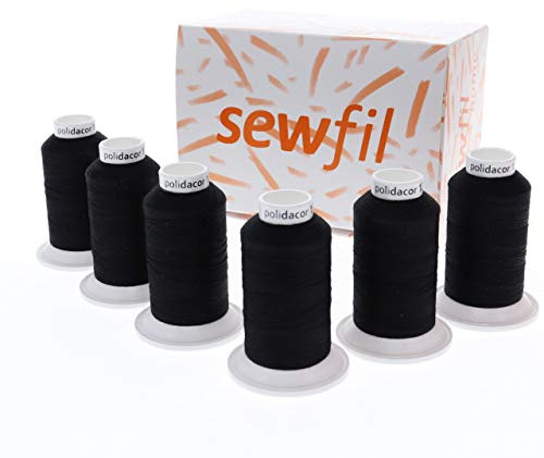 SEWFIL Home - Poldacor 120 - 6-pack av polyestersytråd, Symaskin Tillbehör - 6-spole förpackning med 1 000 meter 2300 - svart