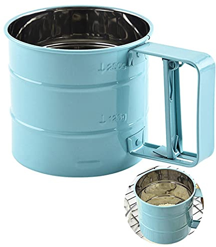 Cenbee Flour sieve stainless steel material manufacturing,Coffee Sieve Cup,Semi Automatic 2 Cup Sifter for Baking | Fine Mesh Pastry Sieve Cup(BLUE)