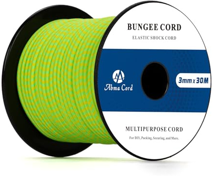 Abma Cord Gummirep 3mm 30M Elastisk Sladd Spännrep Elastiskt Rep Expanderrep för Presenning, Släpvagn, Ryggsäck, Tältstång, Kajak - Fluorescerande Grön&Gul