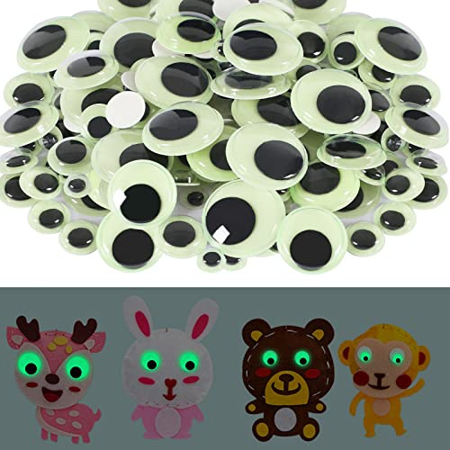 UPINS 500PCS Googly Wiggle Eyes Self Adhesive, Glowing in Dark Eyes for DIY Crafts Sticker Decoration 10 mm 15 mm 20 mm 25 mm