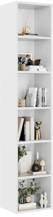 oneinmil 71.5 Tall Narrow Bookshelf, 6-Tier Cube Display Rack, Modern Corner Bookshelf with Storage Space, CD Storage Cabinet for Home Office (White 1 Pack, 6-Tier)