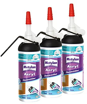 Metylan Struktur Acryl Wand und Decke, dehnfäige Dichtmasse für Anschlussfugen, mit easy pulse System für direkten Gebrauch ohne Katuschen Pistole, altweiss, 3x100ml