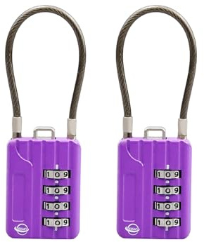 SISAV 4-siffriga kabelkombinationslås 12 cm kabel för skola gym skåp, hjälm, arkivskåp, verktygslåda, bagage resväska, ryggsäck, kabel 3 mm diameter, lila (2-pack)