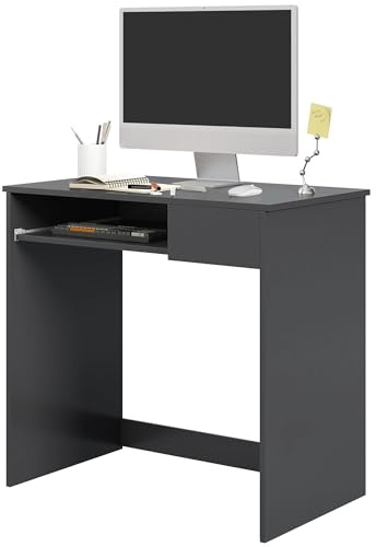 HOMCOM 80cm Compact Computer Desk with Keyboard Tray, Home Office Desk with Drawer for Bedroom Study, Grey