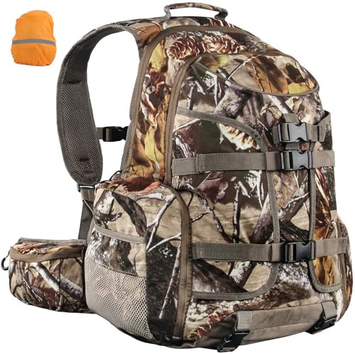 ShedOFF 25L/35L Jagd-Rucksack mit wasserdichtem Regenschutz, große Kapazität, Tagesrucksack mit Halterung, Hirsch, Jagdausrüstung, Zubehör, Camouflage, 25L, Camouflage