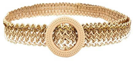 FFWTPY Gürtel Damen Stroh Geflochten Elastischer Stretch Waist Belts Sommer Strand Kleidgürtel Mode Boho Taillengürtel mit Runde Schnalle für Kleider Hemden Jeans