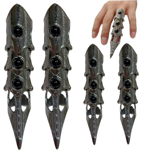 Anelli per dita complete, 4 pezzi, gotico, punk, anelli in lega placcata, anelli ad artiglio con giunto mobile, anelli freddi per Halloween, rock, cosplay, costumi