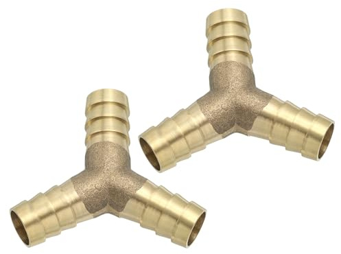PATIKIL 1/2 Brass Hose Barb Fitting, 2 Pcs Y Type Barb Union Fittings Metals Splicer Mender Connector Barbed Adapter Air Hose Repair Kit for Water Oil Fuel Gas