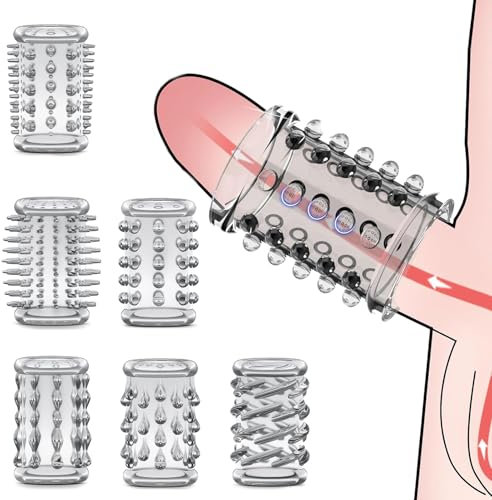 6 Pcs Funda Pene,Funda Pene Realistico,Funda Para Pene,Pollafundas Para El Pene,Funda Para El Pene,Funda Fálica Para Hombres, Extiende Tu Felicidad (Transparent)