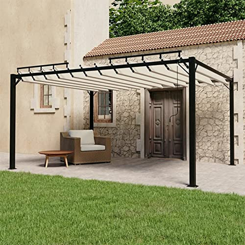 ShGaxin Pavillon mit Lamellendach, Faltpavillon, Pergola, Partyzelt, Standmarkise, Sonnenzelt, Garten Pavillion, Grillpavillon,3x4 m Creme Stoff und Aluminium