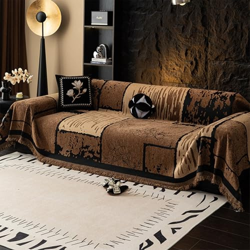 VanderHOME Sofa Überwurfdecke 1/2/3/4 Sitzer, Vielseitige Sofaüberwurf Couch Überzug Sofa Cover Futonbezug mit Quaste, Überwurf aus Chenille, für Vier Jahreszeiten, Couch Decke 180 * 300cm-Curry