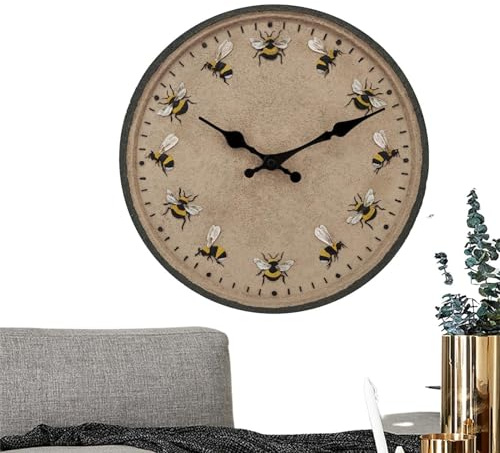 Horloges d'intérieur et d'extérieur éclairées étanches de 18 pouces avec capteur intelligent, horloge murale avec thermomètre et hygromètre pour piscine sur site de jardin, huile frottée