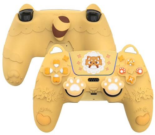 PlayVital Cover Controller per ps5 Joystick, Panda Minore Carino | Custodia Silicone Antiscivolo, Copri Analogici e Adesivi Skin, Adatto per ps5 Base di Ricarica, Giallo Caldo