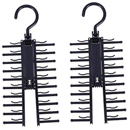 2Pezzi Grucce Multifunzionali per Cravatte Sciarpe e Cinture Nero con Ganci Bifacciali per Organizzazione Armadio