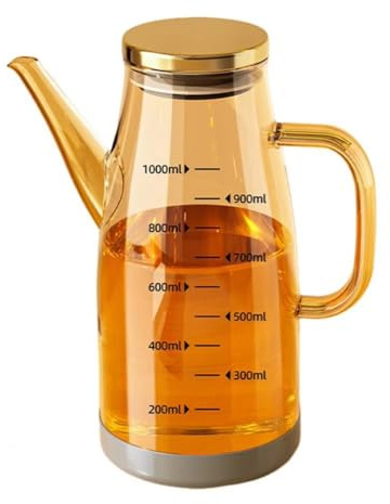 Ölspenderflasche aus Glas mit tropffreier Düse, Grillsoßenmenge, hitzebeständiger Messbehälter für Olivenöl, Essig, Sojasauce (braun, 1000 ml)