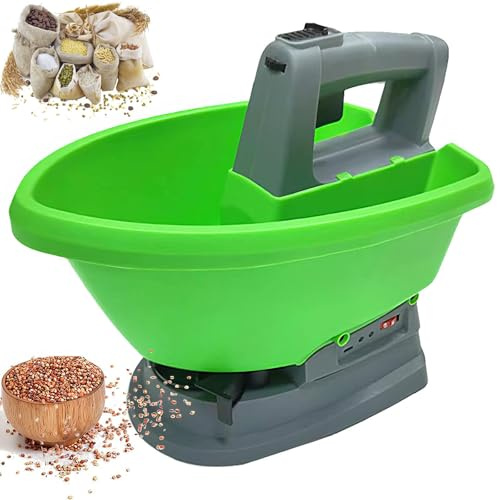 Esparcidor de fertilizante, esparcidor recargable de semillas de césped y sal con batería de 2000 mAh, caudal variable y ancho de dispersión ajustable