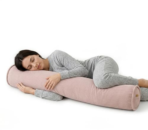 Ailuteie Cuddle Pillow – Corduroy Long Body Pillow for Adults, Cozy Bolster Pillow for Bed, Soft & Supportive for Relaxing Sleep,59 x 7.87 Inches,Pink