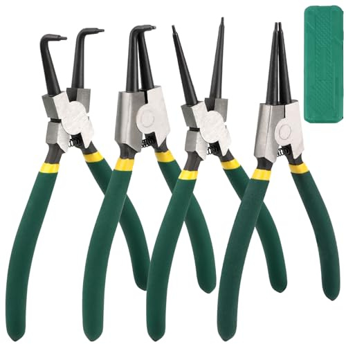 Set di 4 Pinze per Anelli di Sicurezza, 180mm Pinza per Anelli Elastici con Borsa Portatile, Pinze ad Anello Elastiche con Impugnatura Antiscivolo, Punte Dritte e Curve