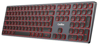 CoolBox Moonlight - Teclado Inalámbrico Recargable para Mac, Windows, Android, Linux. Teclado Silencioso, hasta 4 Dispositivos, Cuerpo de Aluminio, Retroiluminado (7 Colores), Membrana (Negro)
