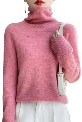Générique Pull à col roulé Pull Angora à col roulé Pull en Tricot Imitation Cachemire Tops à col bénitier Pull en mélange de Cachemire (Rose,TG)