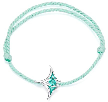 Qings Manta Rochen - Bracciale a onde in argento Sterling 925, cinturino in cotone, regolabile, design estivo, gioiello da donna, Argento sterling, Senza Gemstone