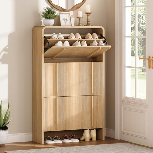 LUXOAK 120 cm Schuhschrank, 3 Klappen, verstellbare Fächer, Sonoma-Eiche