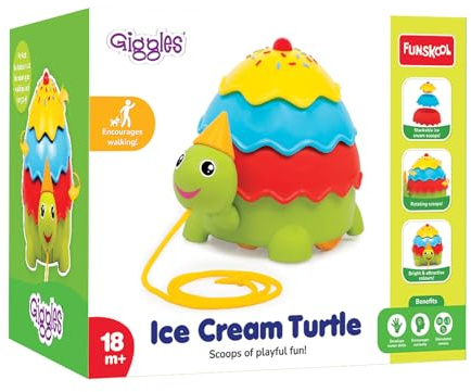 Funskool Giggles Eiscreme-Schildkröte – Nachziehspielzeug mit Stapel- und Sortierfunktion, farbenfrohes Lernspielzeug zur Förderung von Motorik und Koordination, langlebig, für Kinder ab 18 Monaten