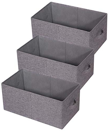 TENABORT Set of 3 Closet Organizer Bins with Handle, Fabric Foldable Storage Baskets Cloth Box Containers for Shelves Home Office Clothes Clothing