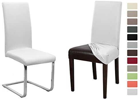 BEAUTEX Stuhlhusse Jersey Baumwolle Stretch elastisch 6er Set Weiß | auch passend für Freischwinger & Schwingstühle, atmungsaktiv, pflegeleicht, formstabil, universelle Passform, rutschfest