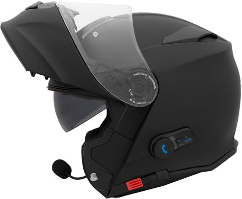 Zorax Matt Black M (57-58cm) ZOR-727 BL-A4 Anti-fog Visor Flip up Motorbike fitted with Blinc Bluetooth System Motorcycle Dual-Speaker Headset,Noise-Free,Automatic Answering,Double Visor,ECE2206