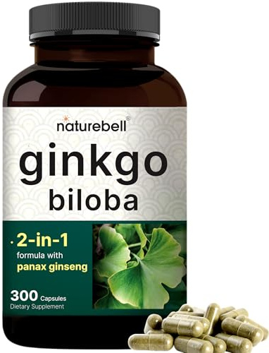 NatureBell Ginkgo Biloba with Panax Ginseng 300 Capsules – Max Strength Ginko Biloba Extract Supplements - Promotes Memory, Focus, and Brain Health*